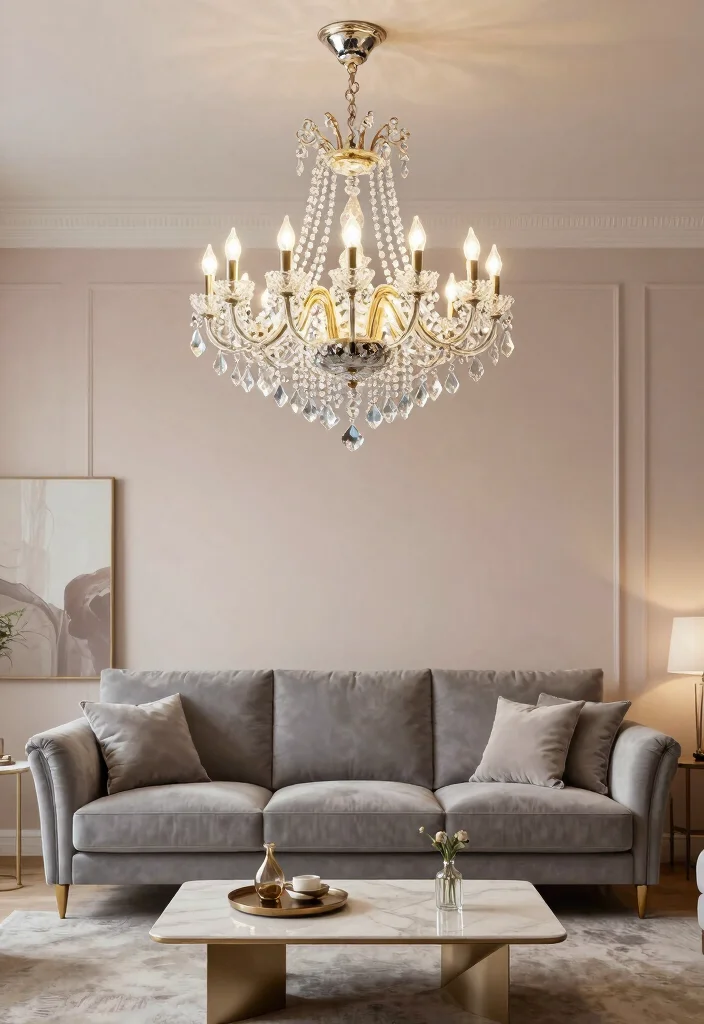 15 Living Room Sofa Wall Design Ideas Balanced Focal Points - 7. Overhead Lighting Fixtures 1