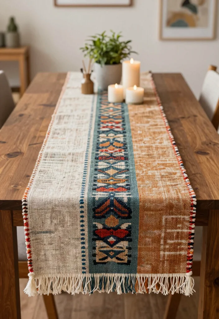15 Living Room Table Ideas Functional Centerpieces - 12. Handwoven Textiles 1