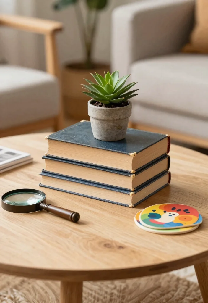 15 Living Room Table Ideas Functional Centerpieces - 7. Vintage Book Stacks 1