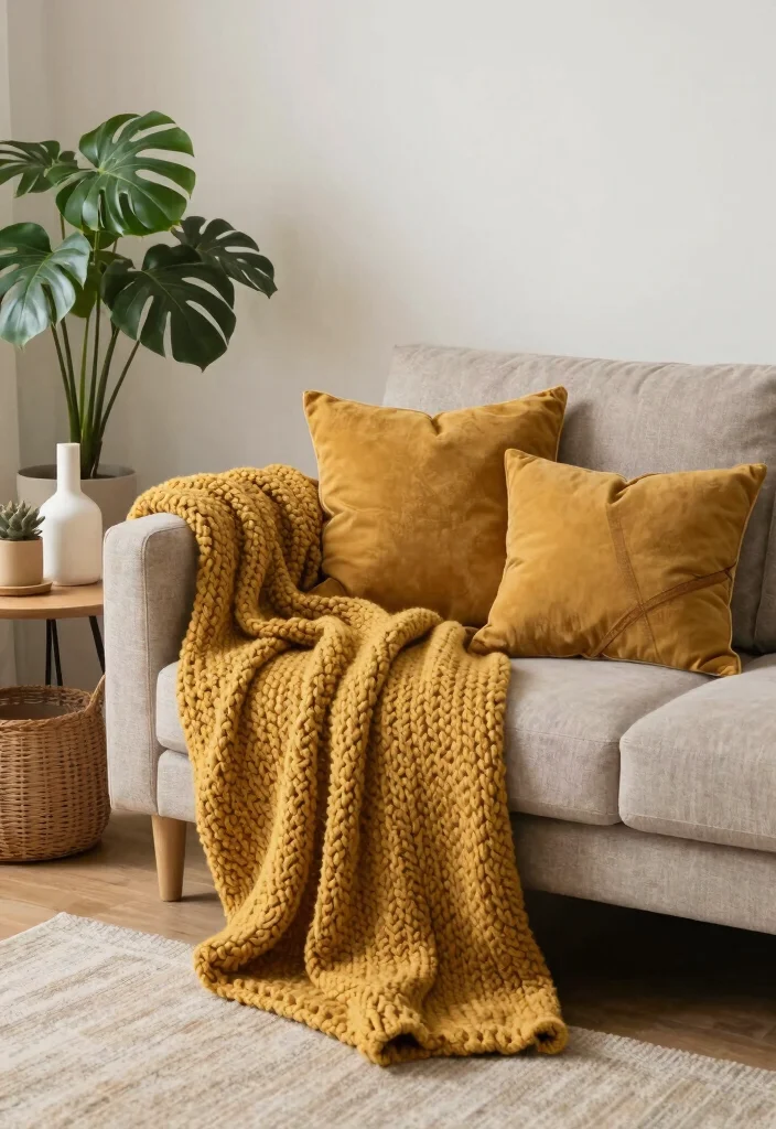 15 Mustard Living Room Decor Ideas: Warm Bold Accents - 11. Mustard Accessories 1