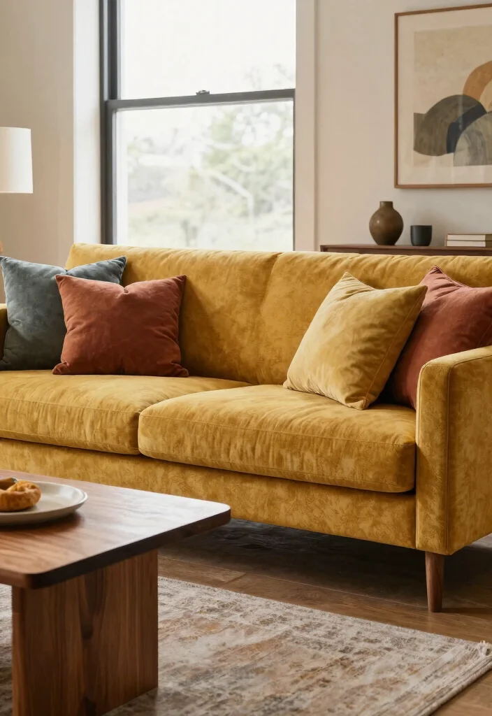 15 Mustard Living Room Decor Ideas: Warm Bold Accents - 12. Mustard Upholstery 1