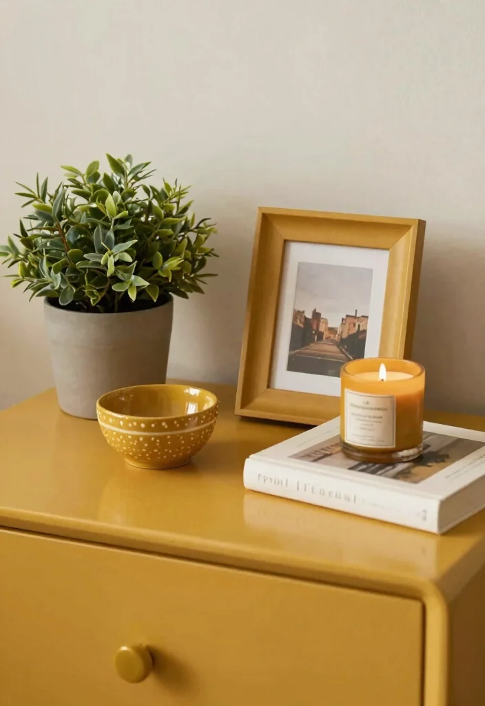 15 Mustard Living Room Decor Ideas: Warm Bold Accents - 15. Mustard Accented Accessories 1