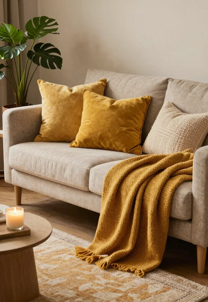 15 Mustard Living Room Decor Ideas: Warm Bold Accents - 2. Mustard Throw Pillows 1
