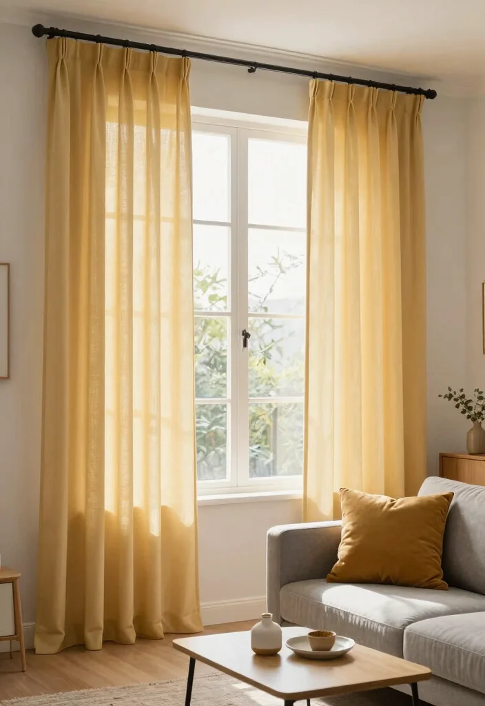15 Mustard Living Room Decor Ideas: Warm Bold Accents - 6. Mustard Curtains 1