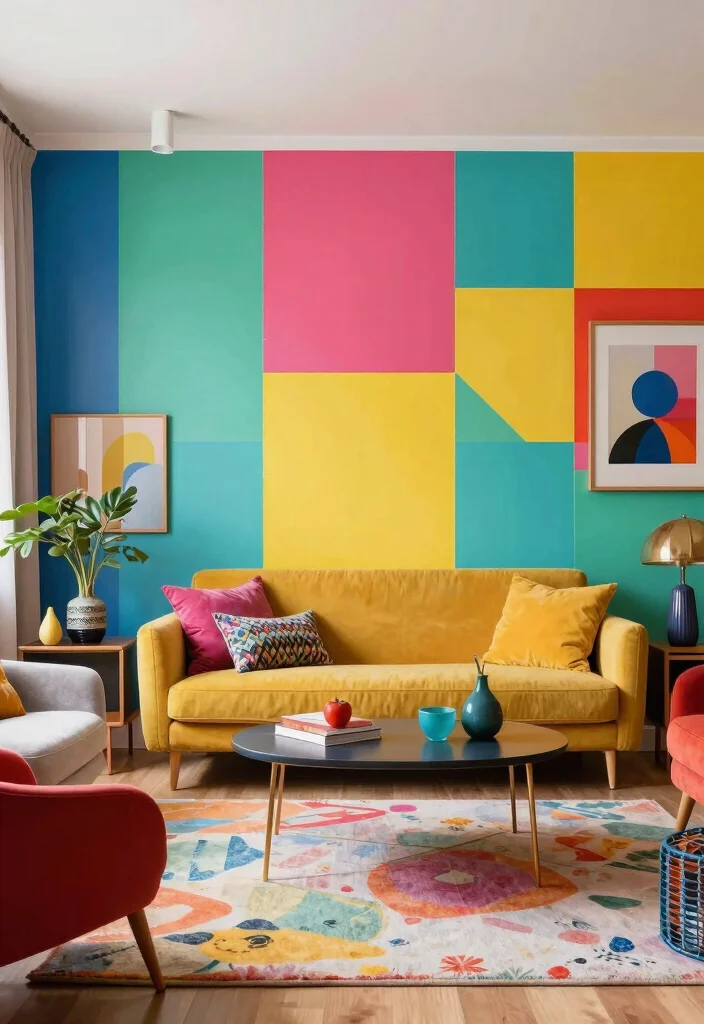 15 PVC Wall Design for Living Room Ideas Modern and Affordable - 11. Bright and Vibrant Colors 1