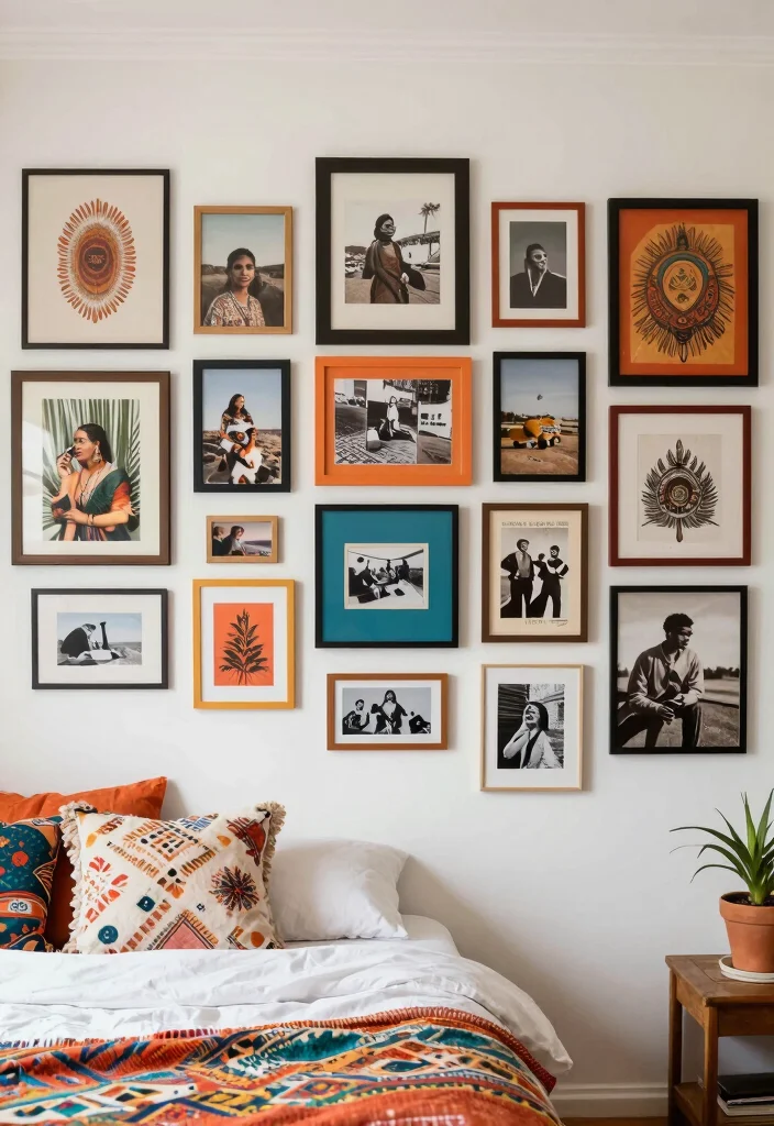 15 Photo Wall Collage Bedroom Ideas: Personal and Trendy - 11. Mixing Styles 1