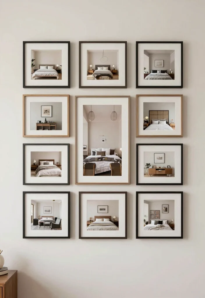 15 Photo Wall Collage Bedroom Ideas: Personal and Trendy - 12. Creative Grid Layout 1