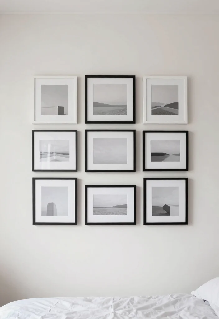 15 Photo Wall Collage Bedroom Ideas: Personal and Trendy - 6. Minimalist Collage 1