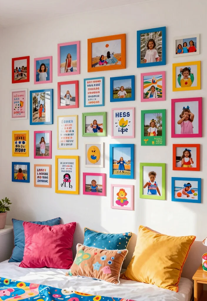 15 Photo Wall Collage Bedroom Ideas: Personal and Trendy - 7. Color Pop 1