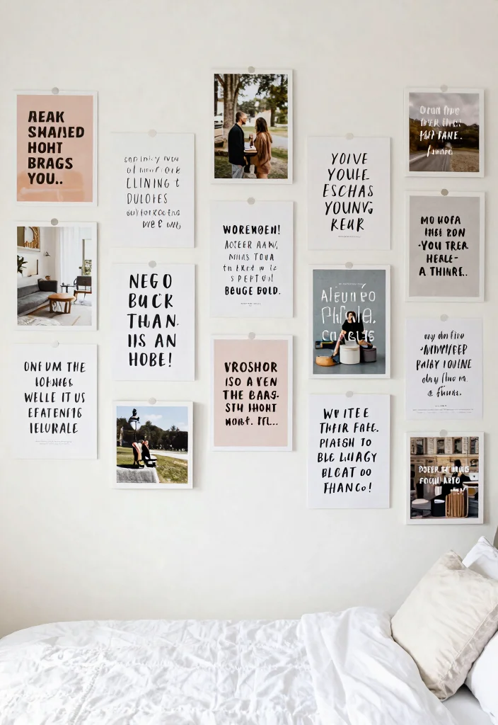 15 Photo Wall Collage Bedroom Ideas: Personal and Trendy - 8. Inspirational Quotes 1