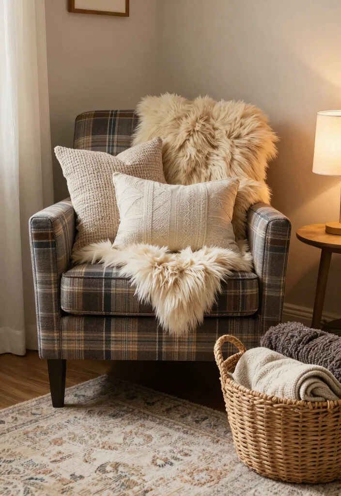 15 Plaid Chairs Living Room Ideas: Cozy Classic Patterns - 10. Layered Textures 1
