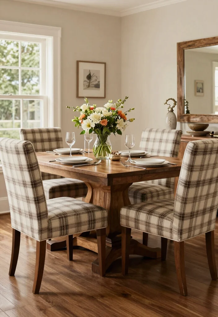 15 Plaid Chairs Living Room Ideas: Cozy Classic Patterns - 11. Elegant Dining Room Chairs 1