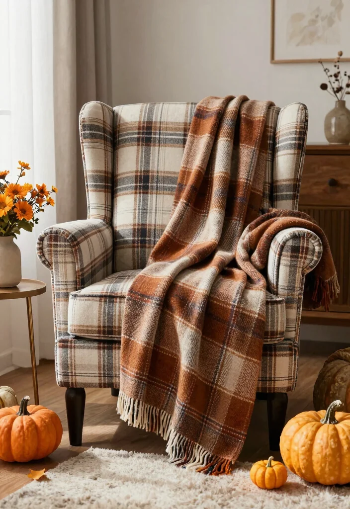 15 Plaid Chairs Living Room Ideas: Cozy Classic Patterns - 15. Seasonal Plaid Updates 1