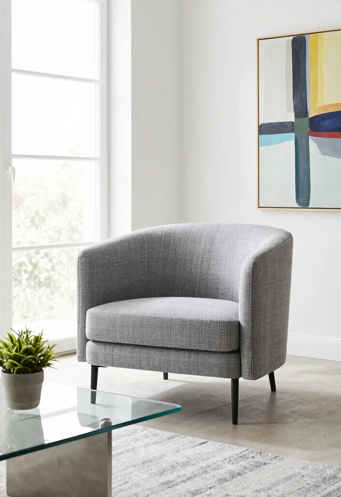 15 Plaid Chairs Living Room Ideas: Cozy Classic Patterns - 2. Modern Minimalist Plaid 1