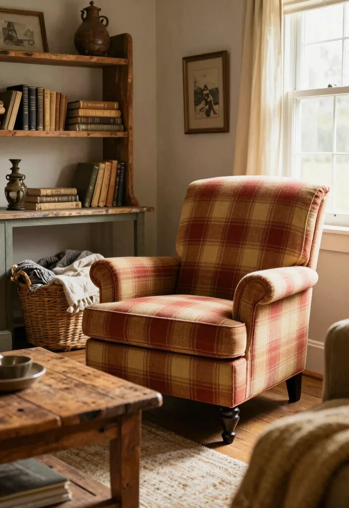 15 Plaid Chairs Living Room Ideas: Cozy Classic Patterns - 3. Rustic Farmhouse Vibes 1