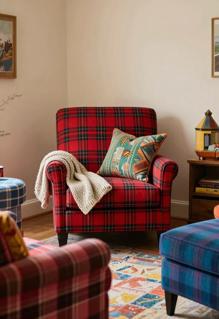 15 Plaid Chairs Living Room Ideas: Cozy Classic Patterns - 6. Eclectic Mix and Match 1