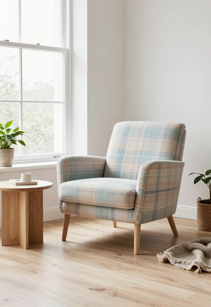 15 Plaid Chairs Living Room Ideas: Cozy Classic Patterns - 7. Chic Scandinavian Touch 1