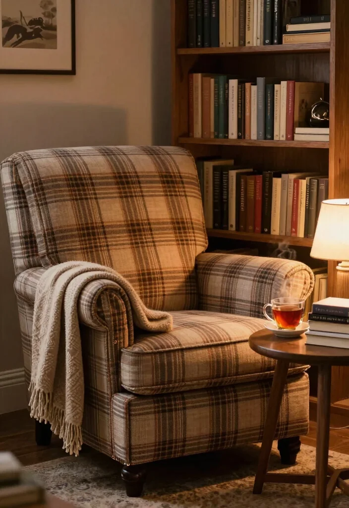 15 Plaid Chairs Living Room Ideas: Cozy Classic Patterns - 8. Cozy Reading Nook 1