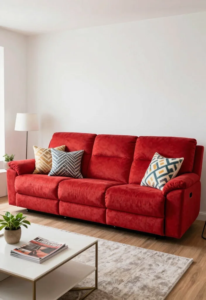 15 Reclining Sofa Living Room Layout Ideas: Comfort First - 5. Color Pop Arrangement 1
