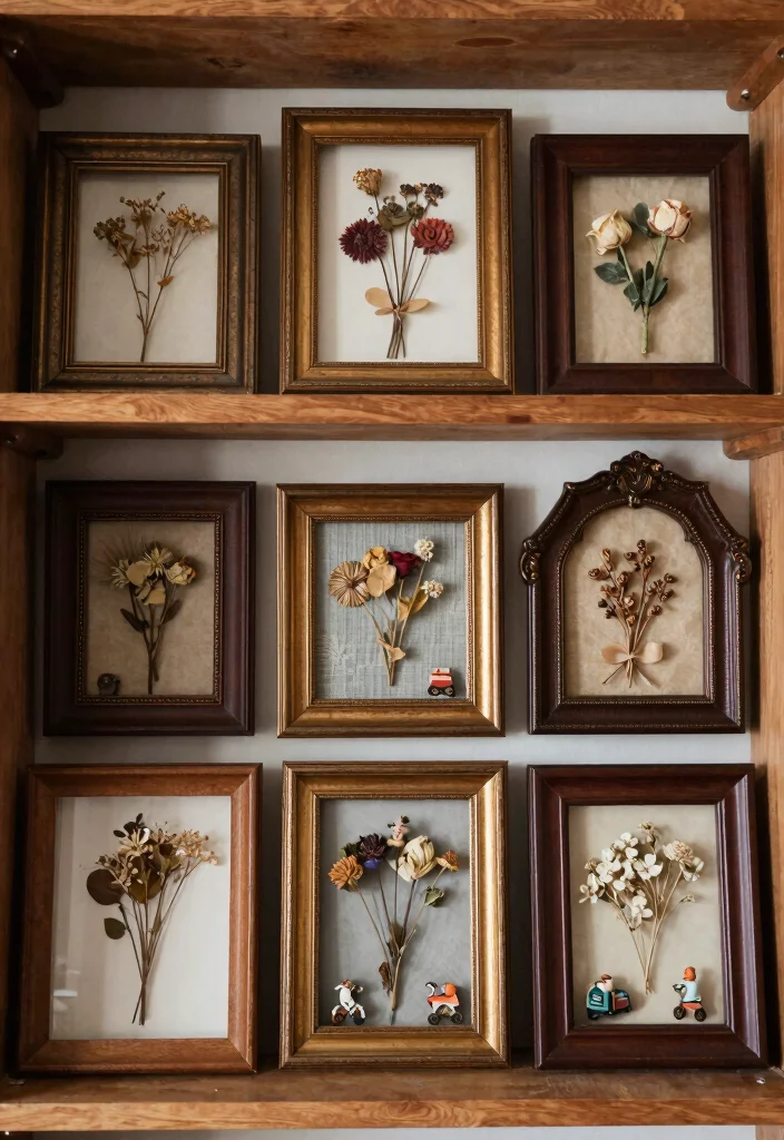 15 Shelf Decor Living Room Vintage Ideas: Timeless Styling - 8. Antique Frames and Shadow Boxes 1