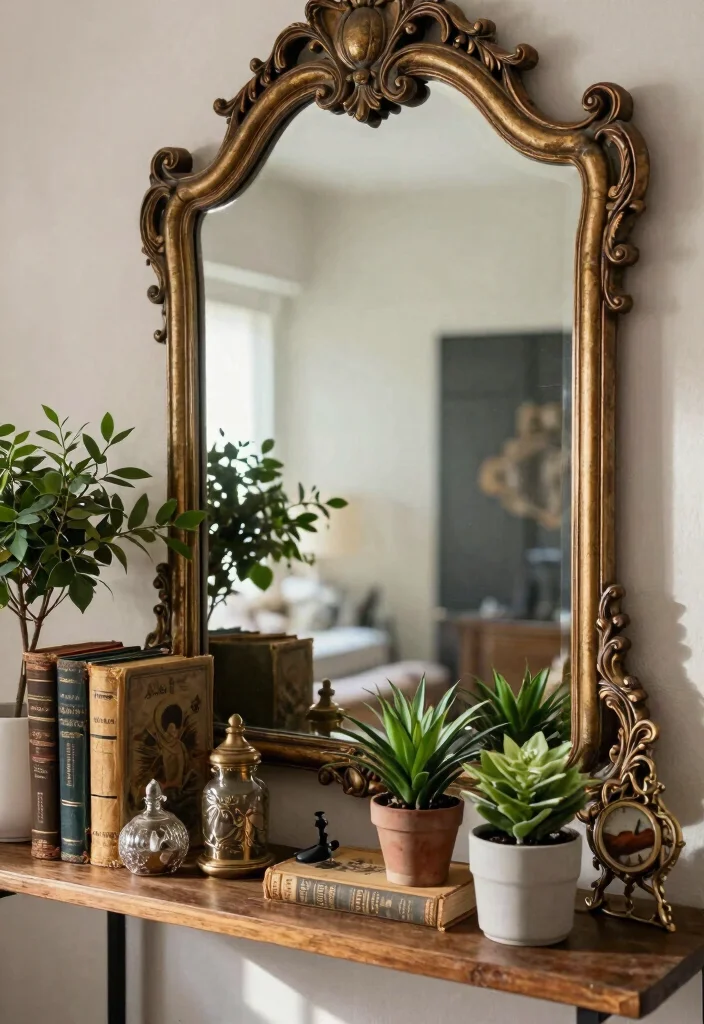 15 Shelf Decor Living Room Vintage Ideas: Timeless Styling - 9. Vintage Mirrors 1