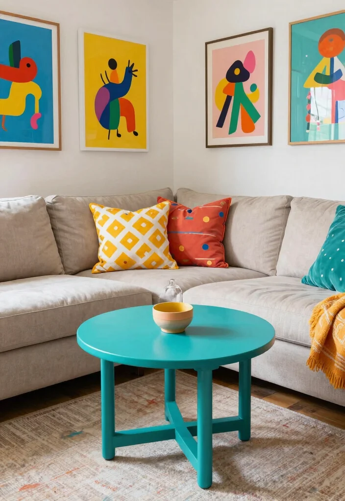 15 Sofa Corner Table Living Room Ideas for Smart Small Spaces - 12. Color Blocked Fun 1