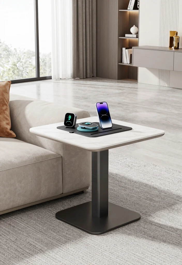 15 Sofa Corner Table Living Room Ideas for Smart Small Spaces - 13. Smart Tech Integration 1