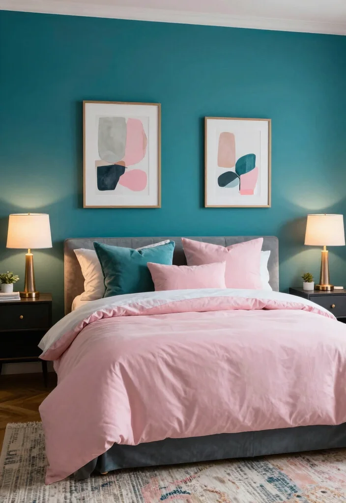 15 Teal and Pink Bedroom Ideas: Playful Bold Contrast - 1. Bold Teal Accent Walls 1