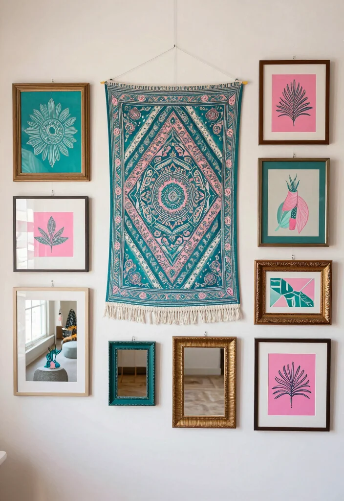 15 Teal and Pink Bedroom Ideas: Playful Bold Contrast - 3. Artistic Wall Decor 1
