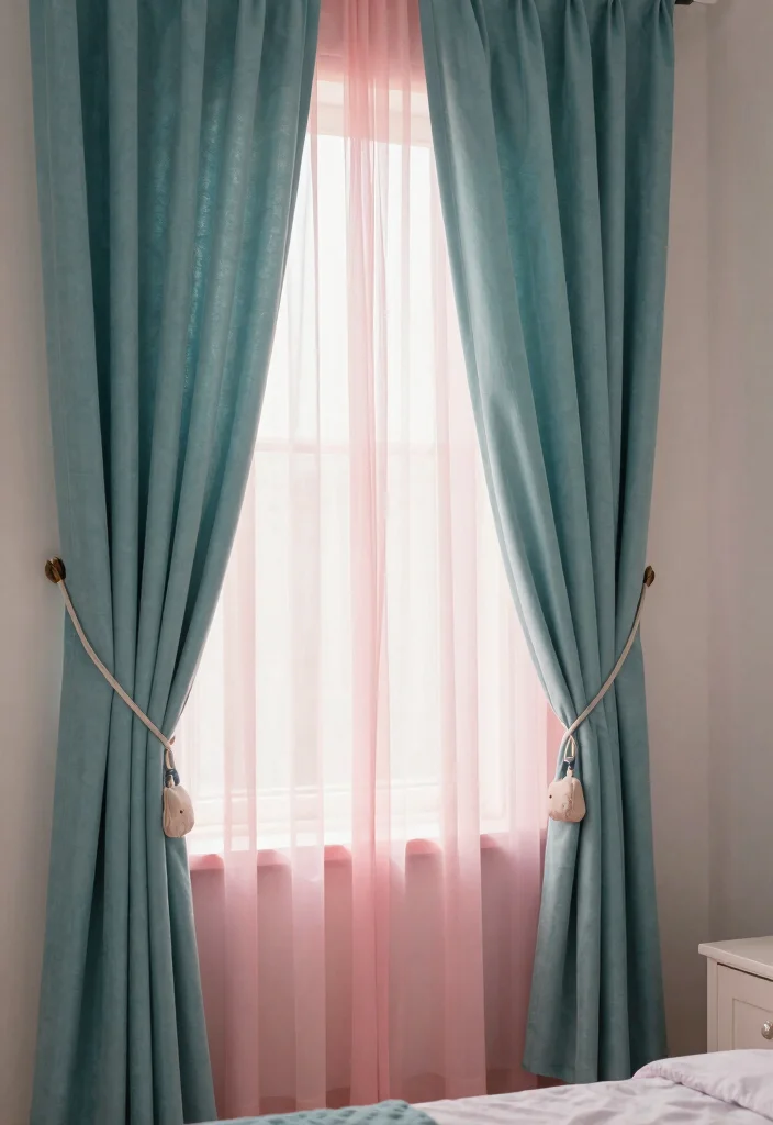 15 Teal and Pink Bedroom Ideas: Playful Bold Contrast - 7. Textured Curtains for Softness 1