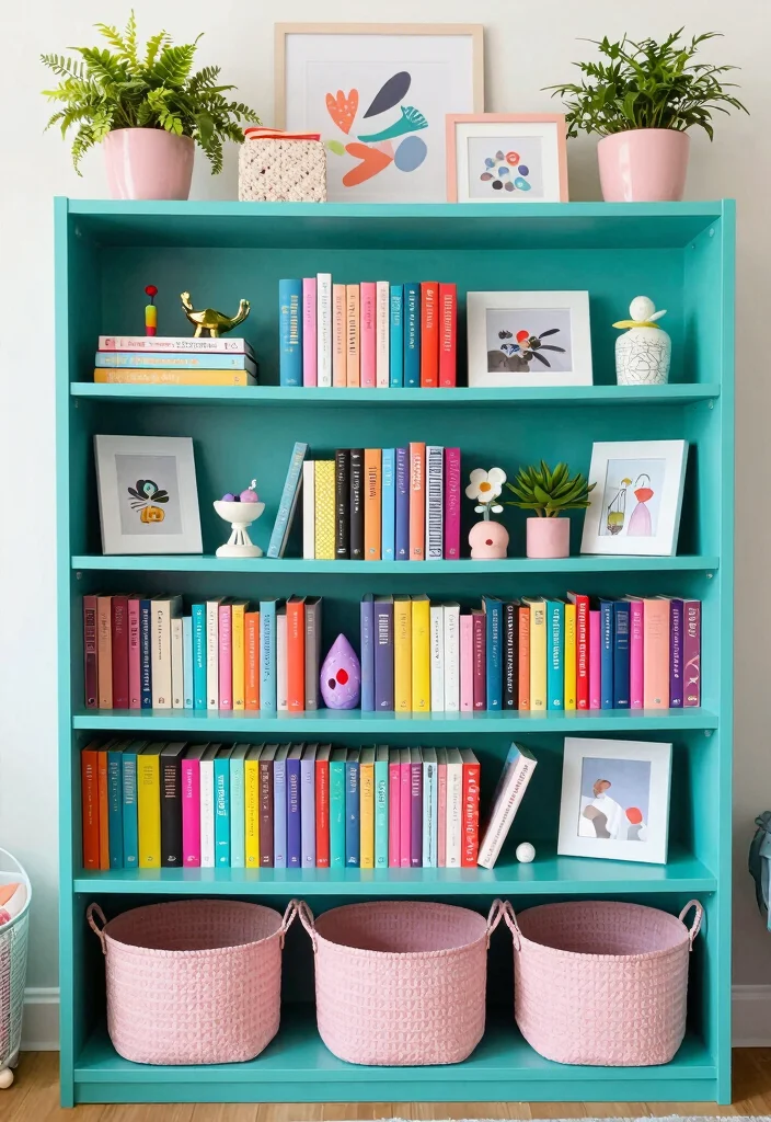15 Teal and Pink Bedroom Ideas: Playful Bold Contrast - 9. Creative Bookshelves 1