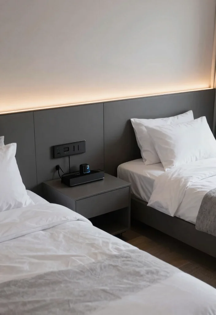 15 Twin Bedroom Ideas for Adults: Stylish Shared Spaces - 10. Tech-Savvy Space 1