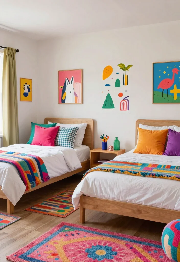 15 Twin Bedroom Ideas for Adults: Stylish Shared Spaces - 11. Color Pop Paradise 1