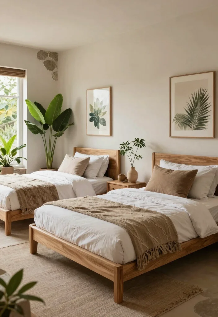 15 Twin Bedroom Ideas for Adults: Stylish Shared Spaces - 12. Nature-Inspired Retreat 1