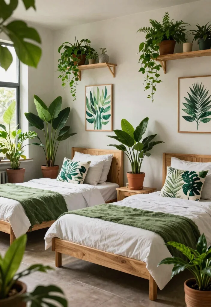 15 Twin Bedroom Ideas for Adults: Stylish Shared Spaces - 13. Urban Jungle 1