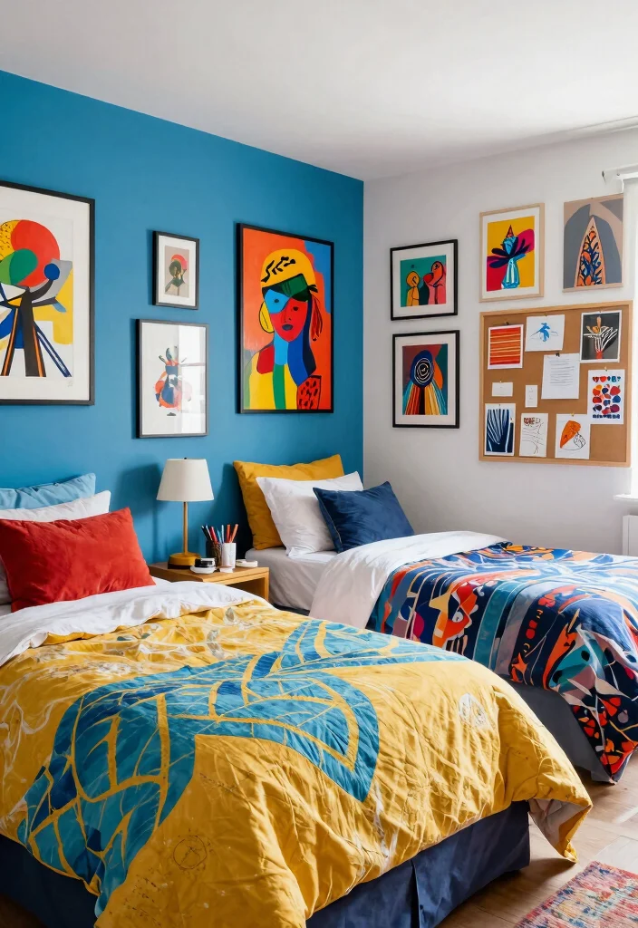 15 Twin Bedroom Ideas for Adults: Stylish Shared Spaces - 8. Artistic Escape 1