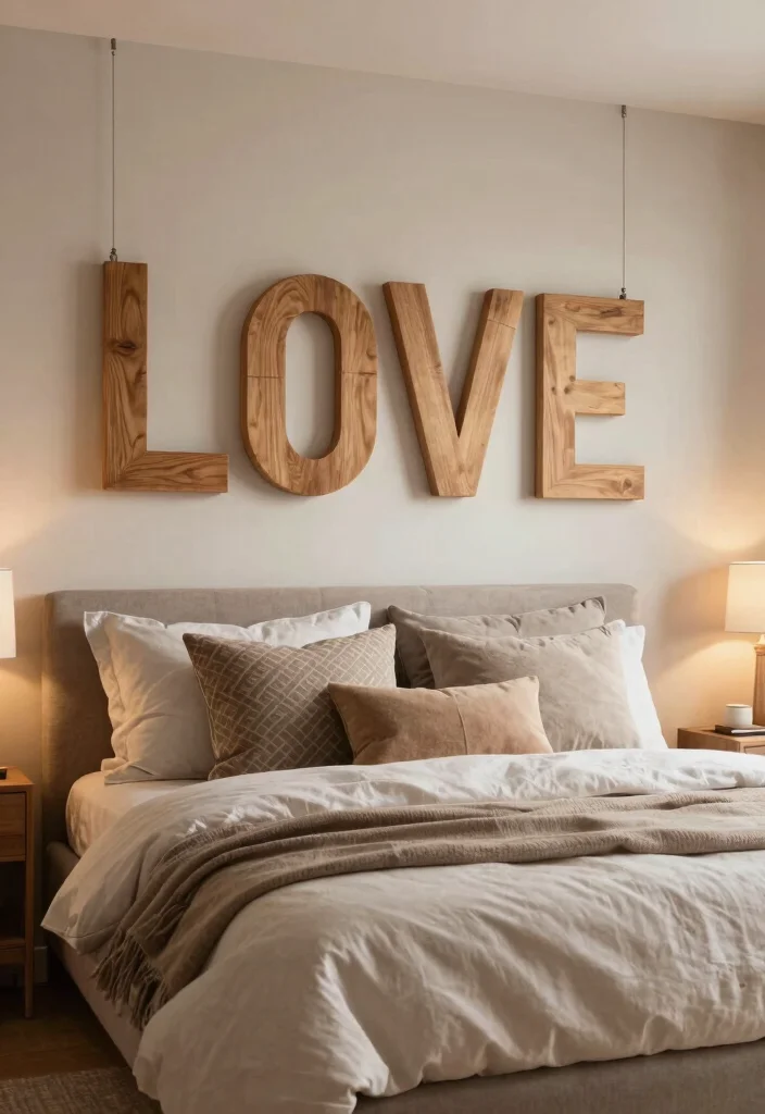 16 Bedroom Pictures Above Bed Ideas: Balanced Wall Decor - 12. Oversized Letter Art 1