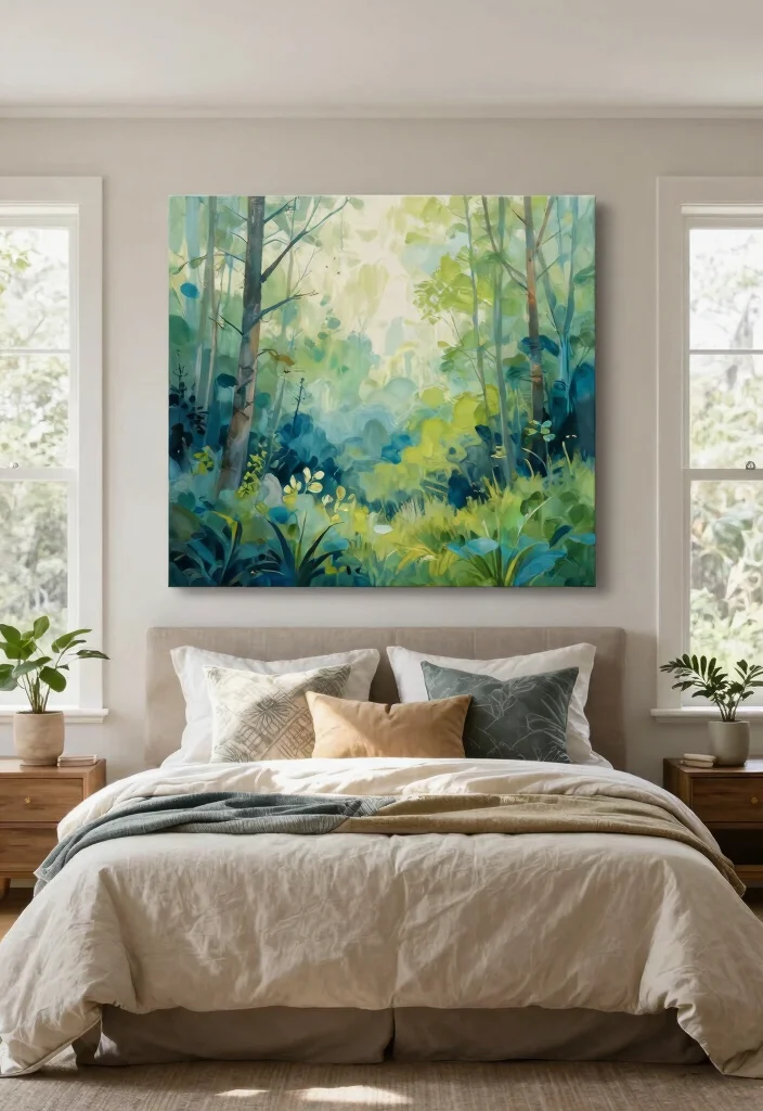 16 Bedroom Pictures Above Bed Ideas: Balanced Wall Decor - 2. Nature-Inspired Art 1