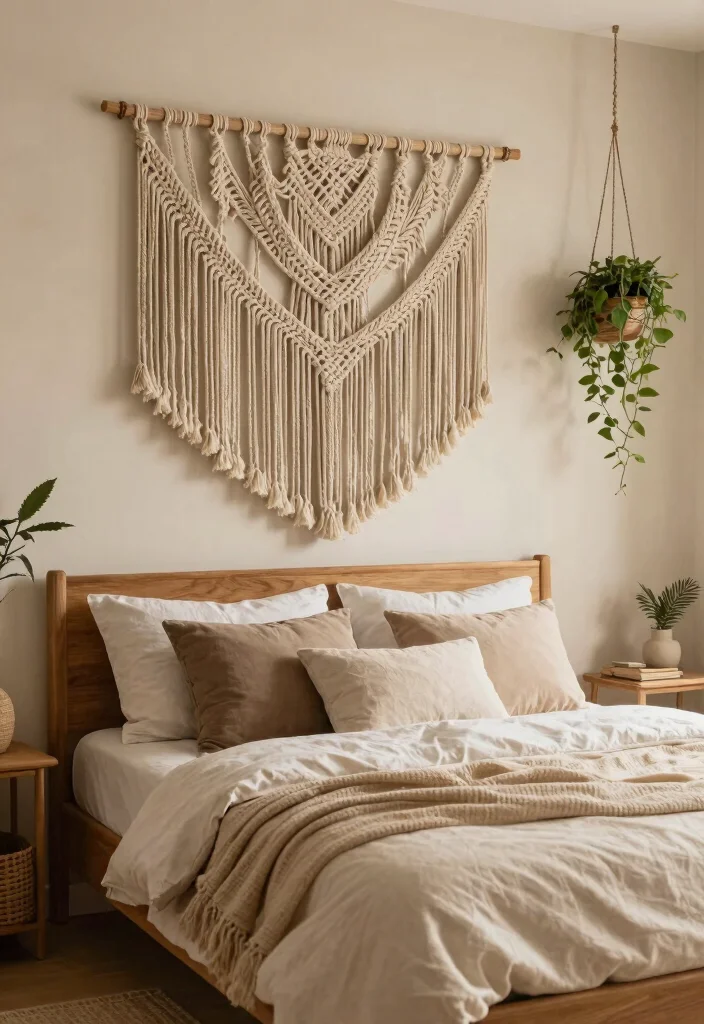 16 Bedroom Pictures Above Bed Ideas: Balanced Wall Decor - 3. Macrame Wall Hangings 1