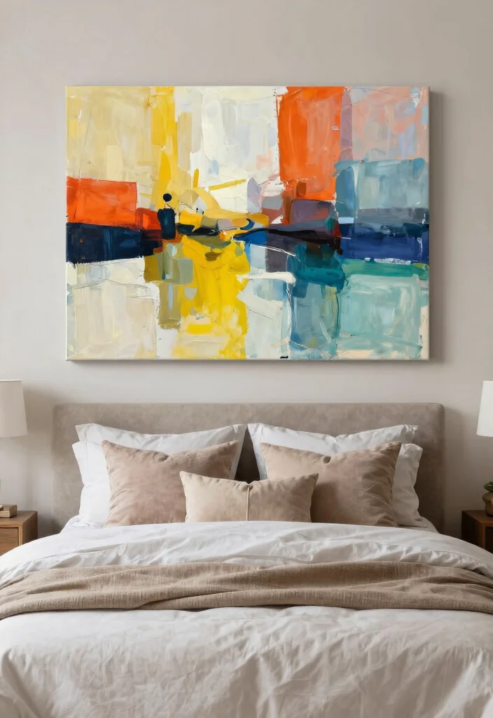 16 Bedroom Pictures Above Bed Ideas: Balanced Wall Decor - 5. Large Canvas Prints 1