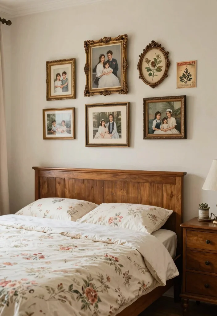 16 Bedroom Pictures Above Bed Ideas: Balanced Wall Decor - 7. Vintage Frames Collection 1