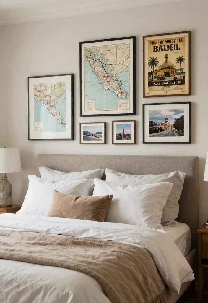 16 Bedroom Pictures Above Bed Ideas: Balanced Wall Decor - 8. Themed Art Collection 1