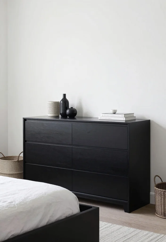 16 Black and White Themed Bedroom Ideas: Timeless Chic - 12. Stylish Storage Solutions 1