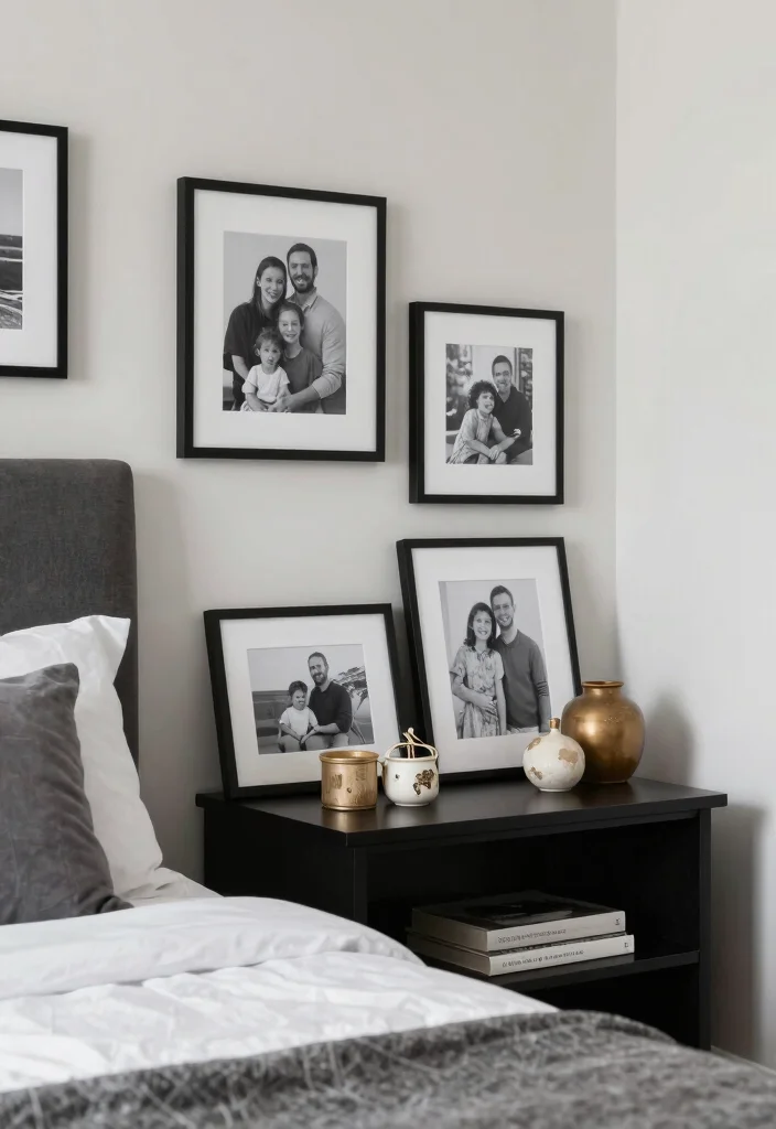 16 Black and White Themed Bedroom Ideas: Timeless Chic - 14. Personal Touches 1