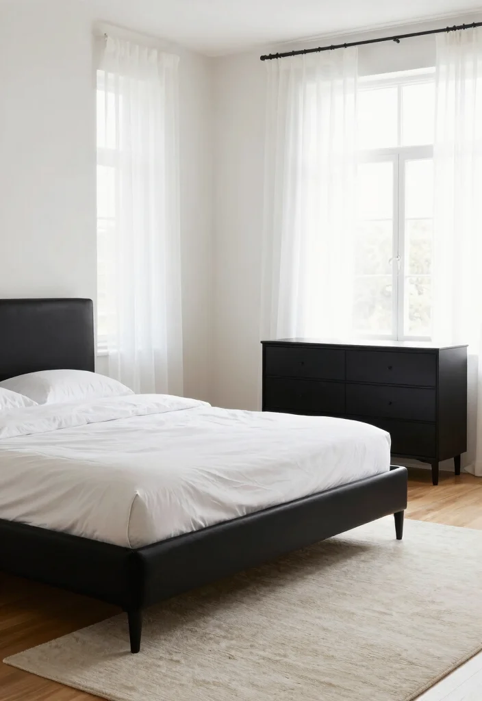 16 Black and White Themed Bedroom Ideas: Timeless Chic - 2. Bold Black Furniture 1