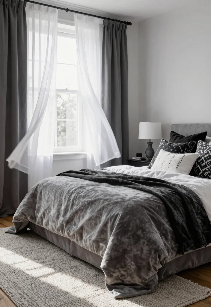 16 Black and White Themed Bedroom Ideas: Timeless Chic - 3. Textured Fabrics 1