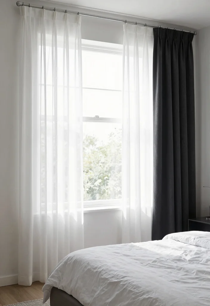 16 Black and White Themed Bedroom Ideas: Timeless Chic - 9. Elegant Window Treatments 1