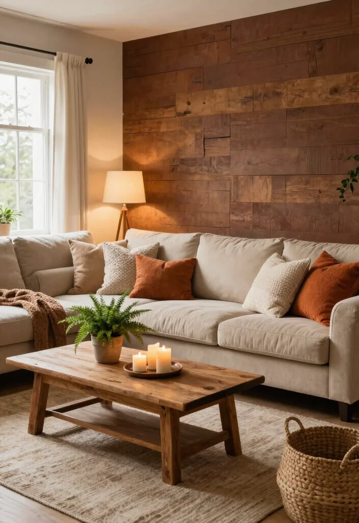 16 Brown Accent Wall Living Room Ideas: Warm, Cozy Depth - 1. Earthy Tones with Textured Accents 1