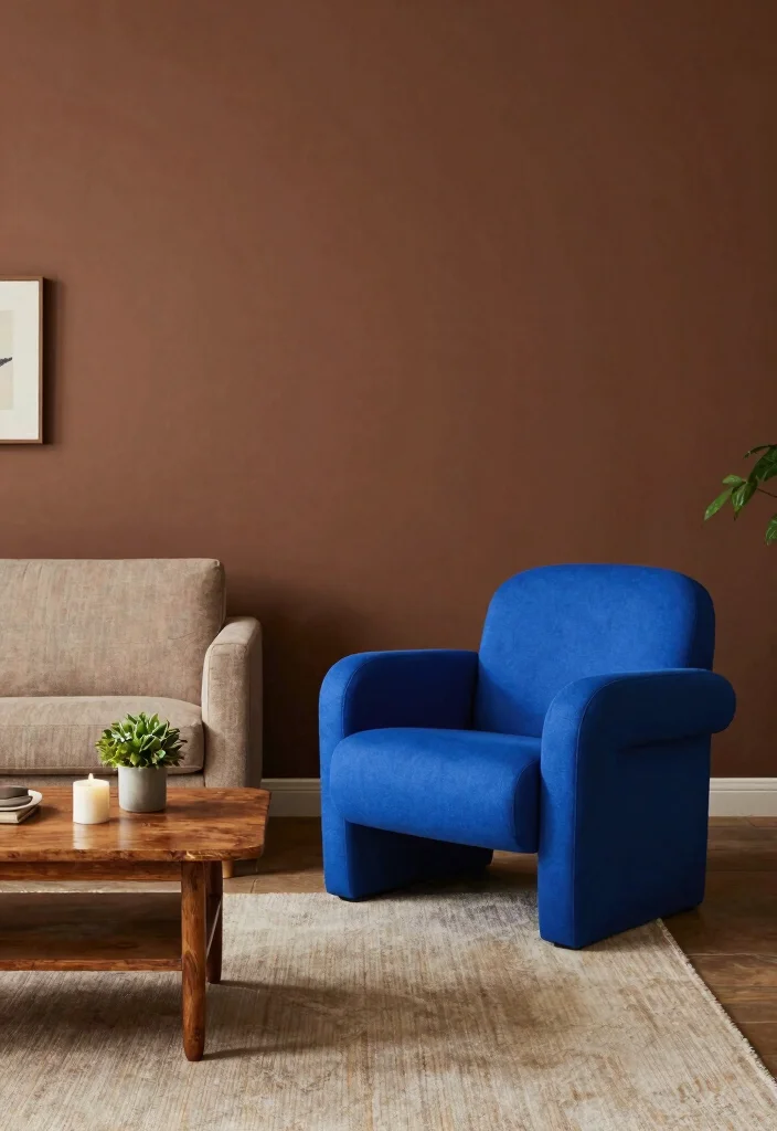 16 Brown Accent Wall Living Room Ideas: Warm, Cozy Depth - 12. Statement Furniture Pieces 1