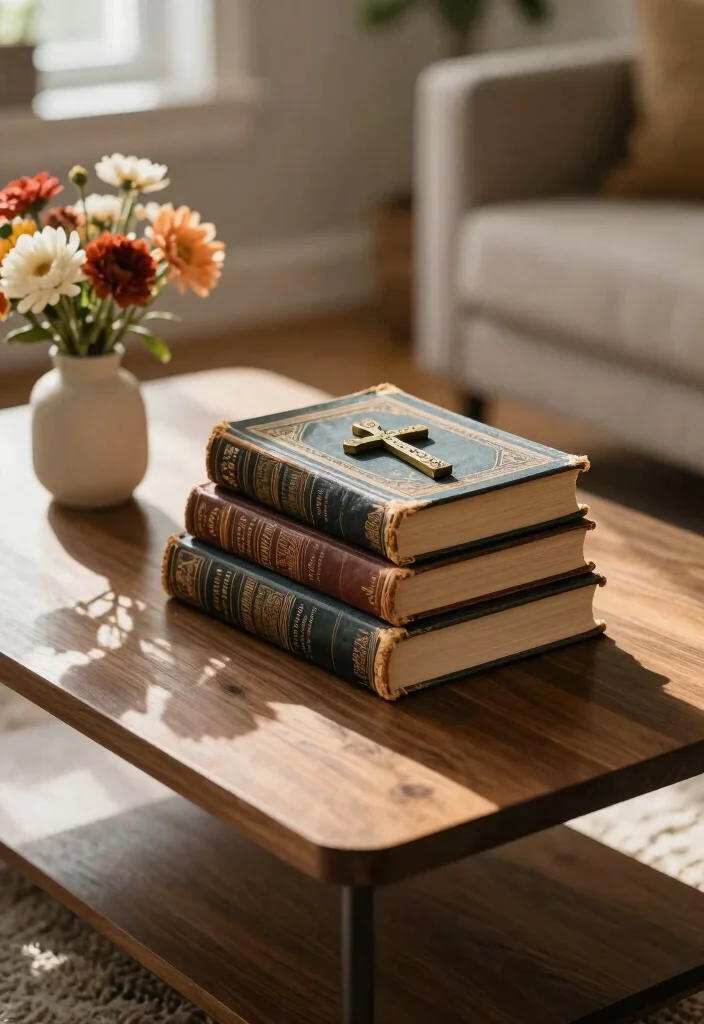 16 Christian Living Room Decor Ideas: Faith Inspired and Warm - 8. Vintage Christian Books 1